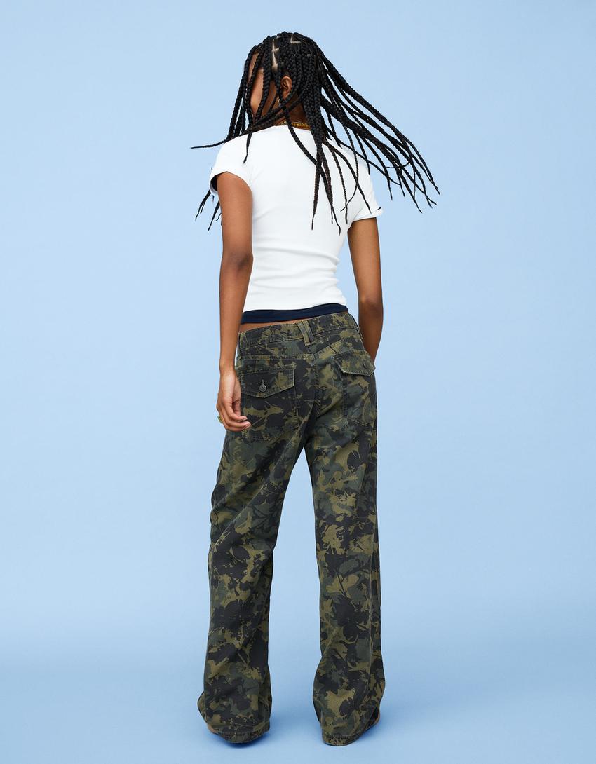 Rechte broek met print-Kaki-1