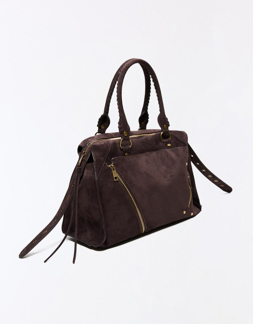 Bolsa bowling faux suede soft-Marrom