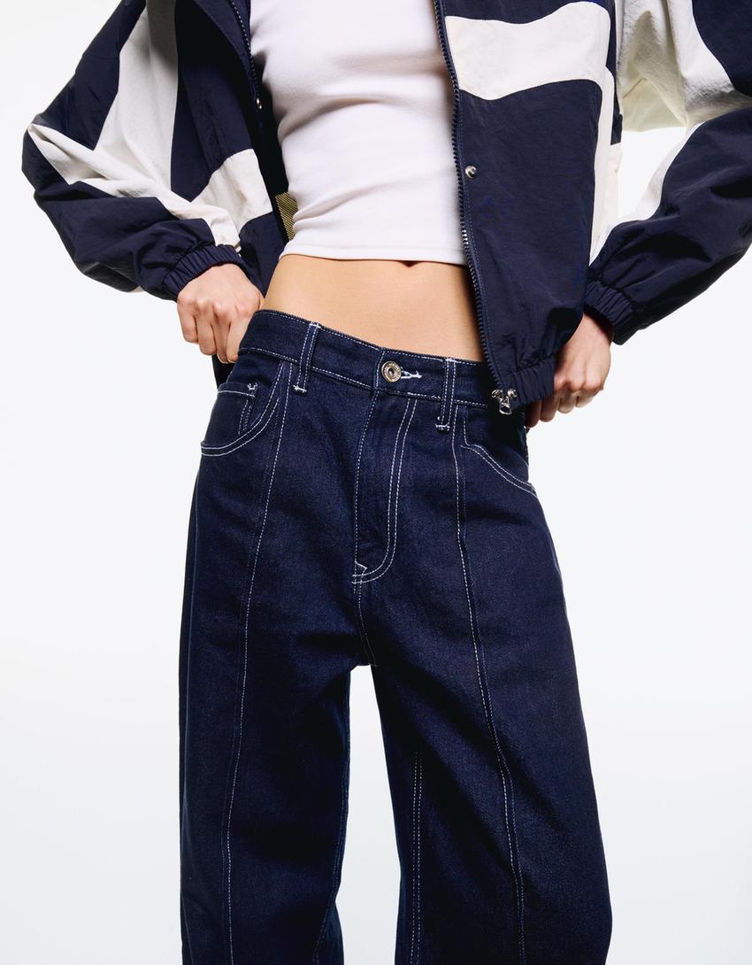 Jeans 90's wide leg costura-Marino-3