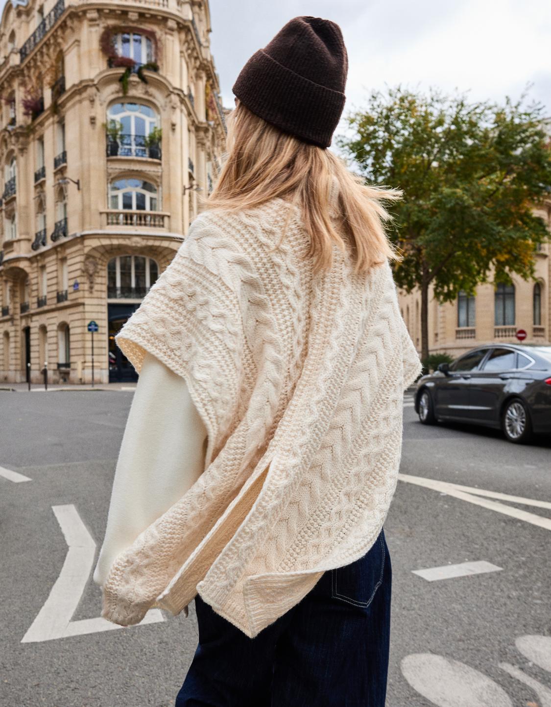 Braided high neck cape jumper