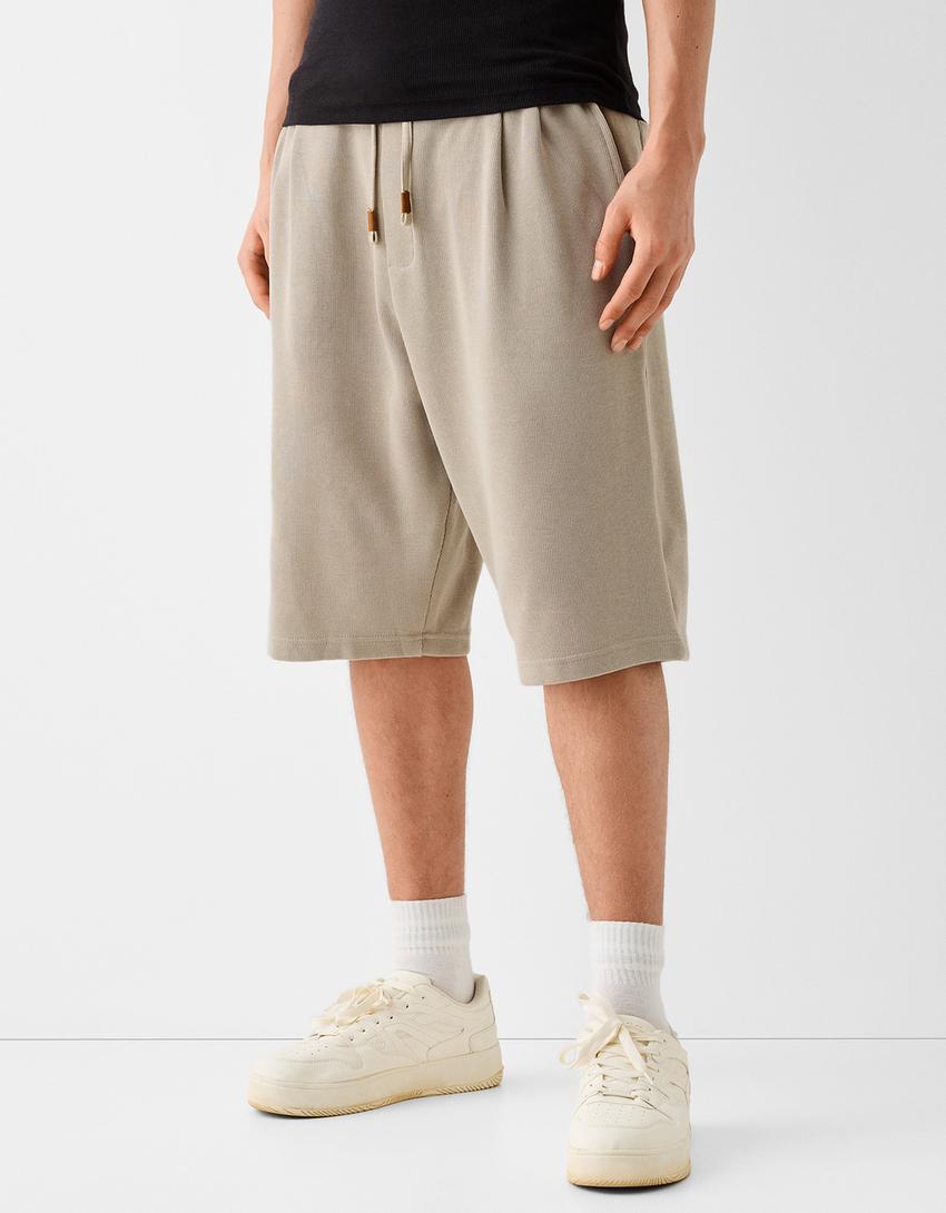 Calções bermuda baggy nervuras-Pedra-1