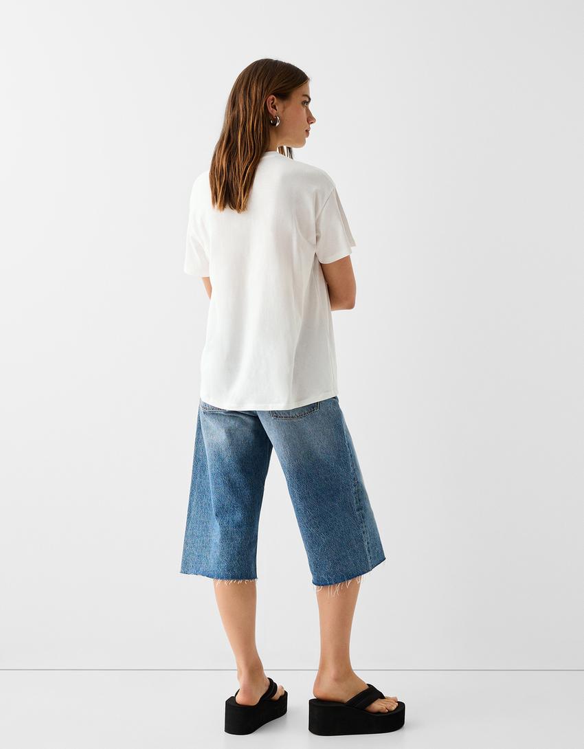 تيشرت بأكمام قصيرة-أبيض مطفي-1