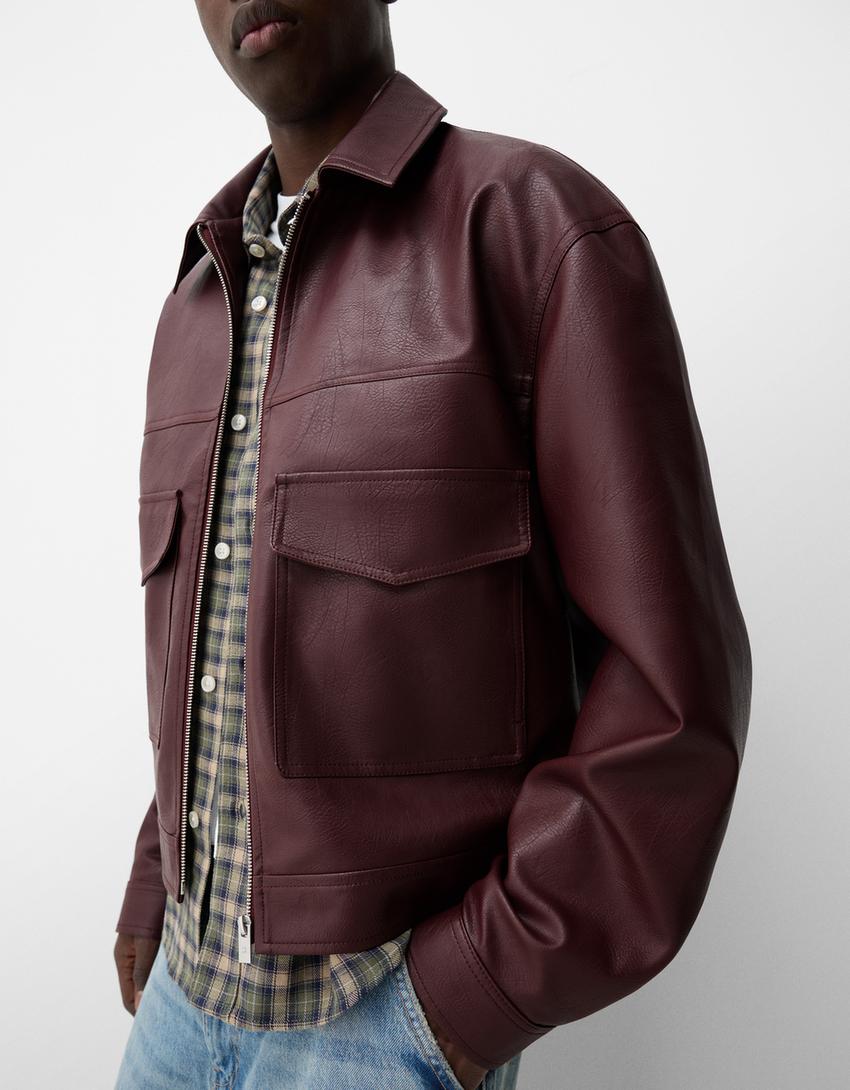 Suni deri ceket-Bordo-4