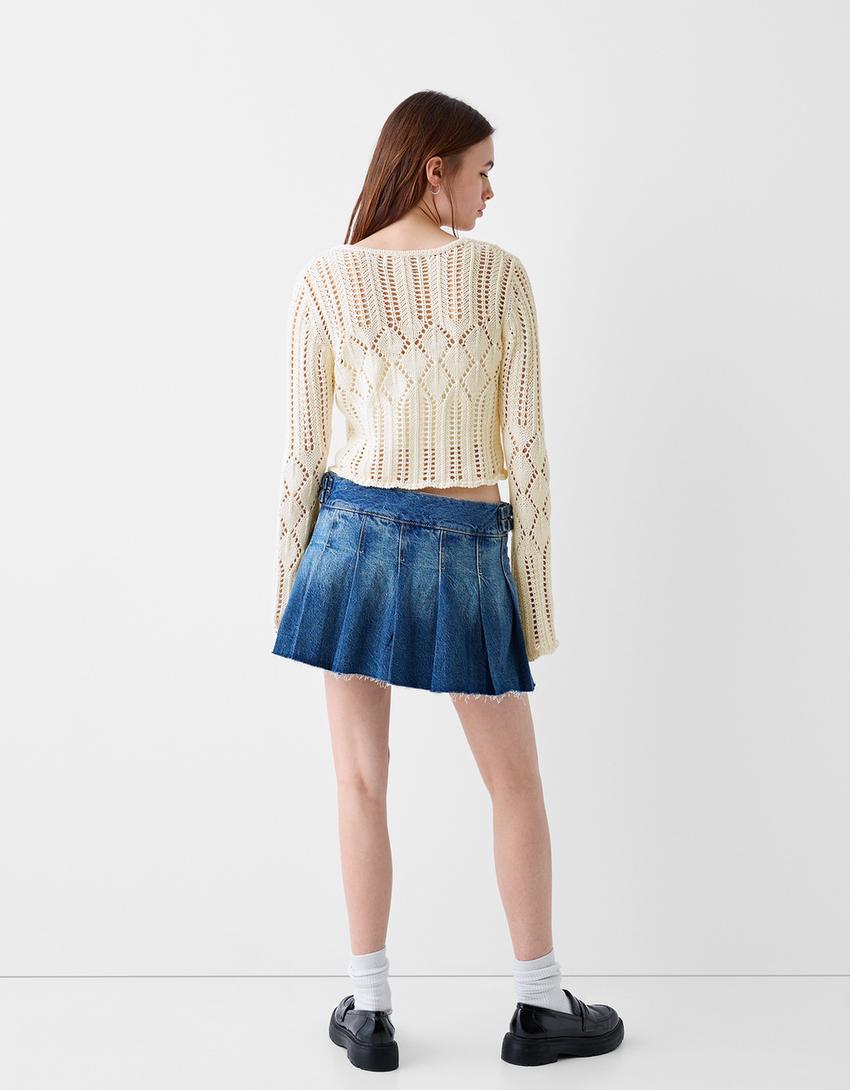 Open-knit rustic jacket-Cream-1