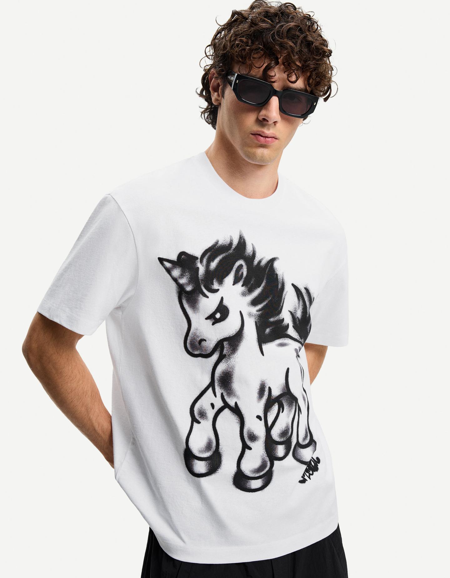 Bershka Camiseta Manga Corta Print Hombre S Blanco