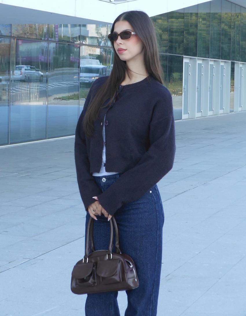 Soft touch button-up cardigan-Blue