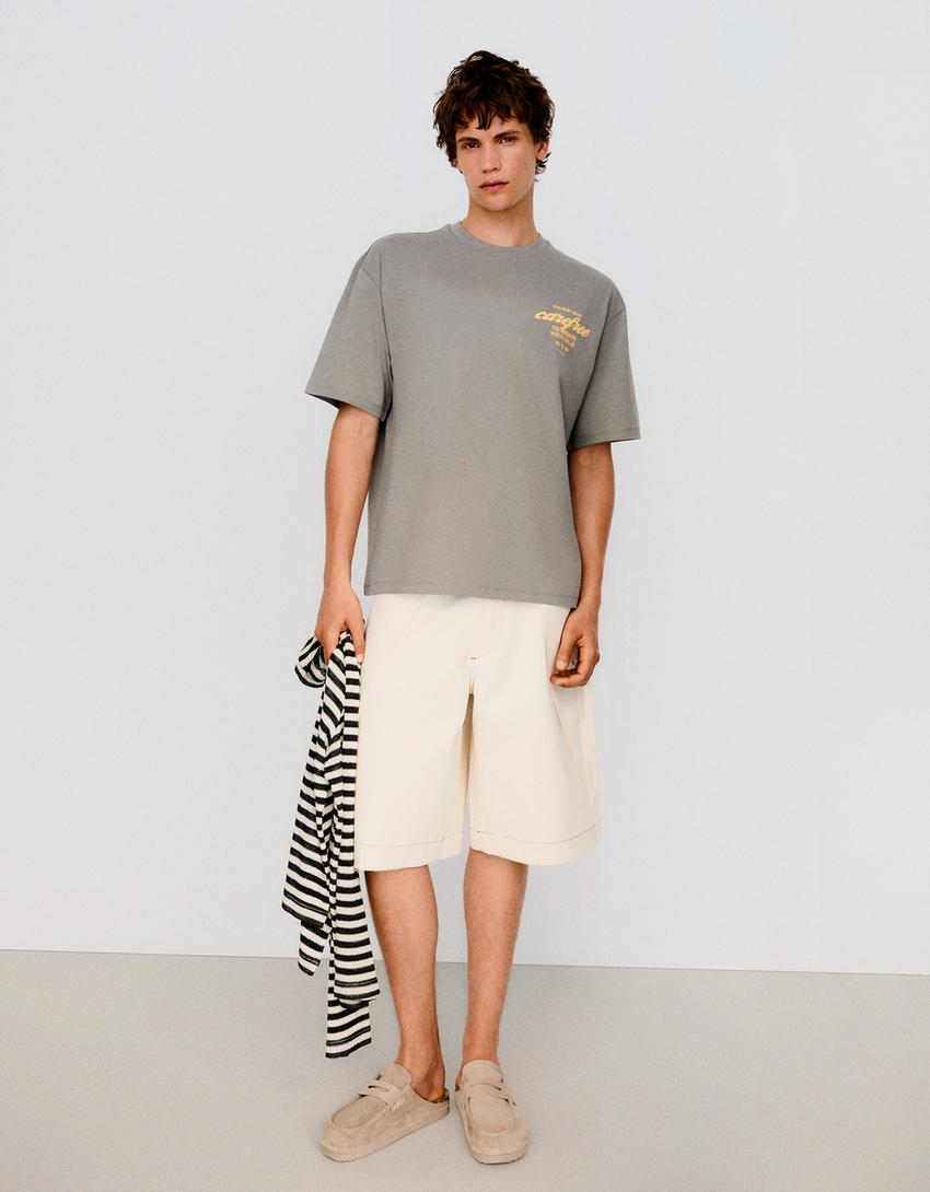 Boxy fit print T-shirt-Grey