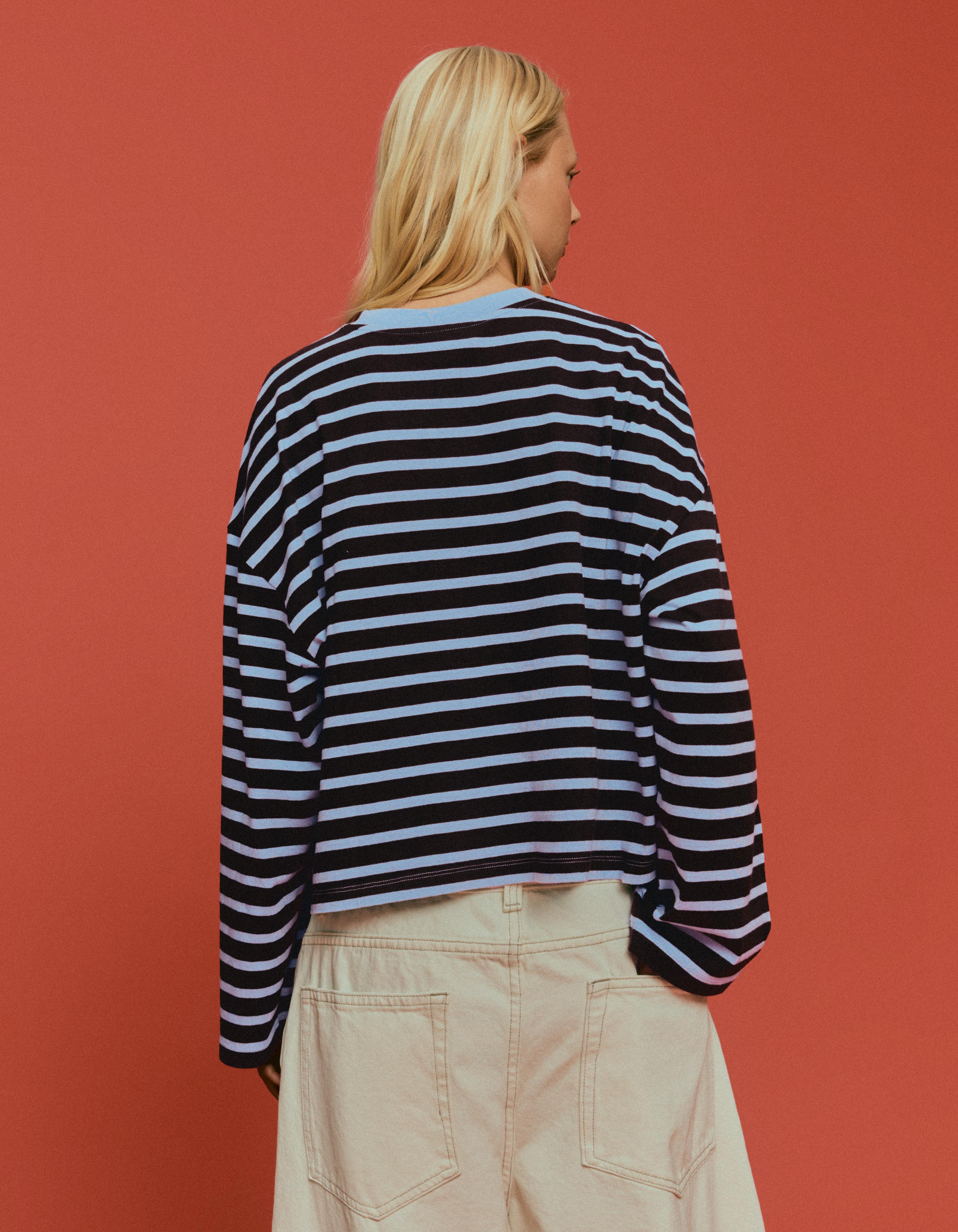Striped boxy long sleeve T-shirt — Brown