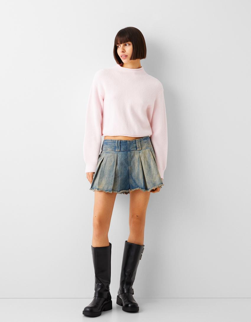 سويتر ناعم برقبة عالية-زهري-3