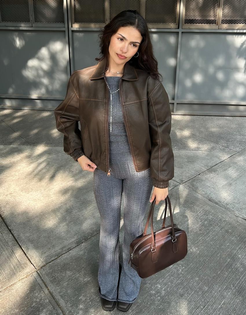 Cable-knit flared trousers-Grey