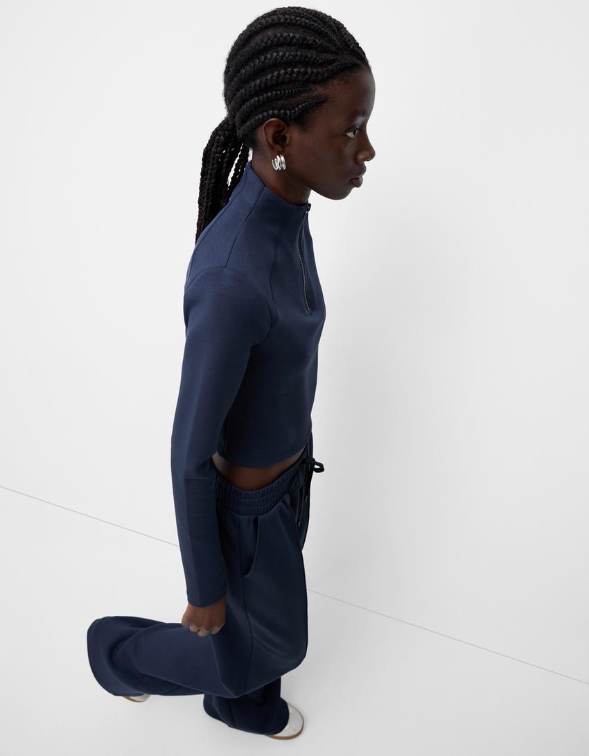 Soft touch wide-leg trousers-Navy