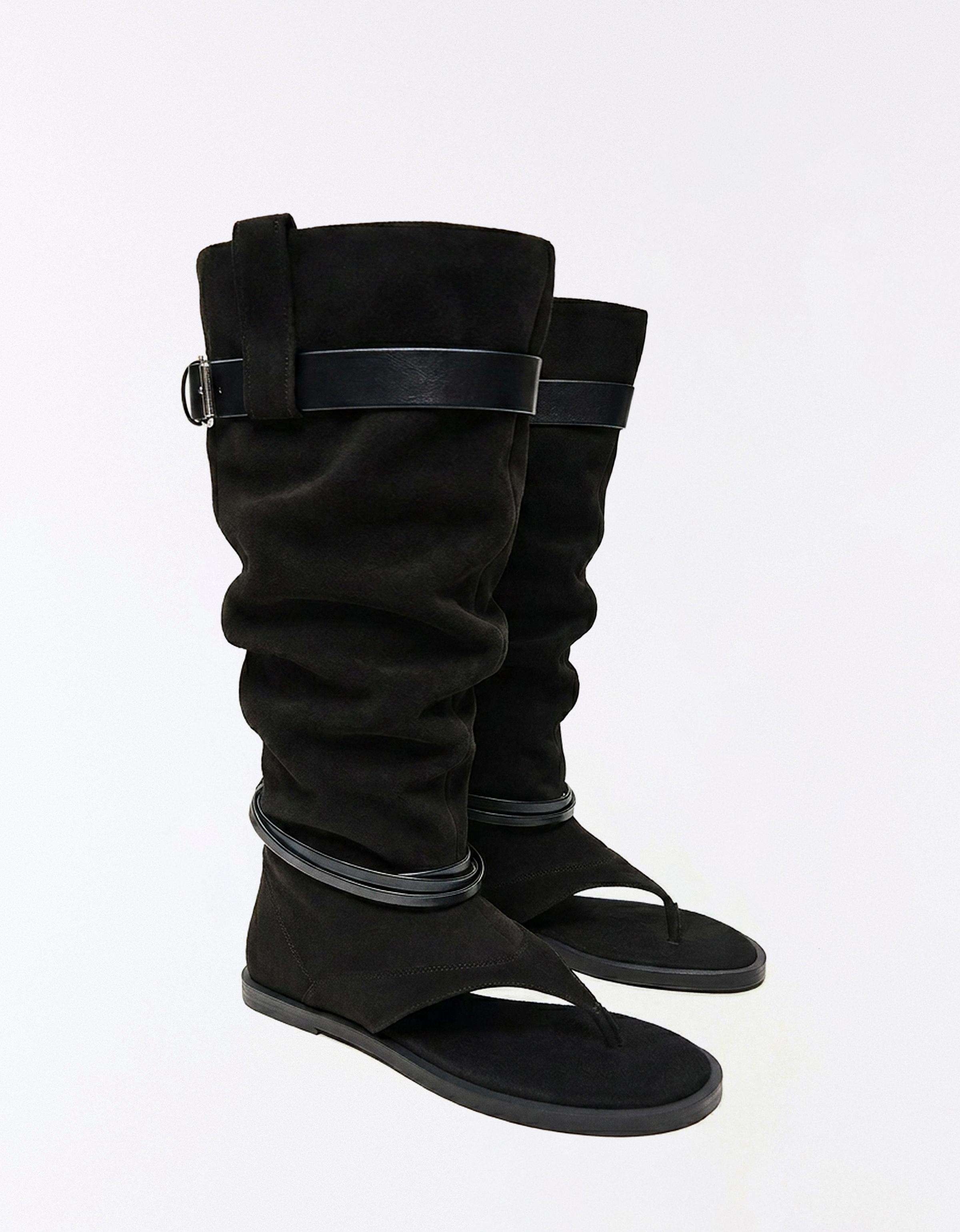 Flat slider sandals with buckle — BLACK