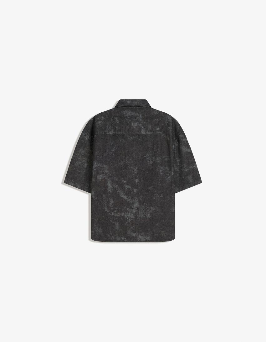 Printed short sleeve boxy fit shirt-Black