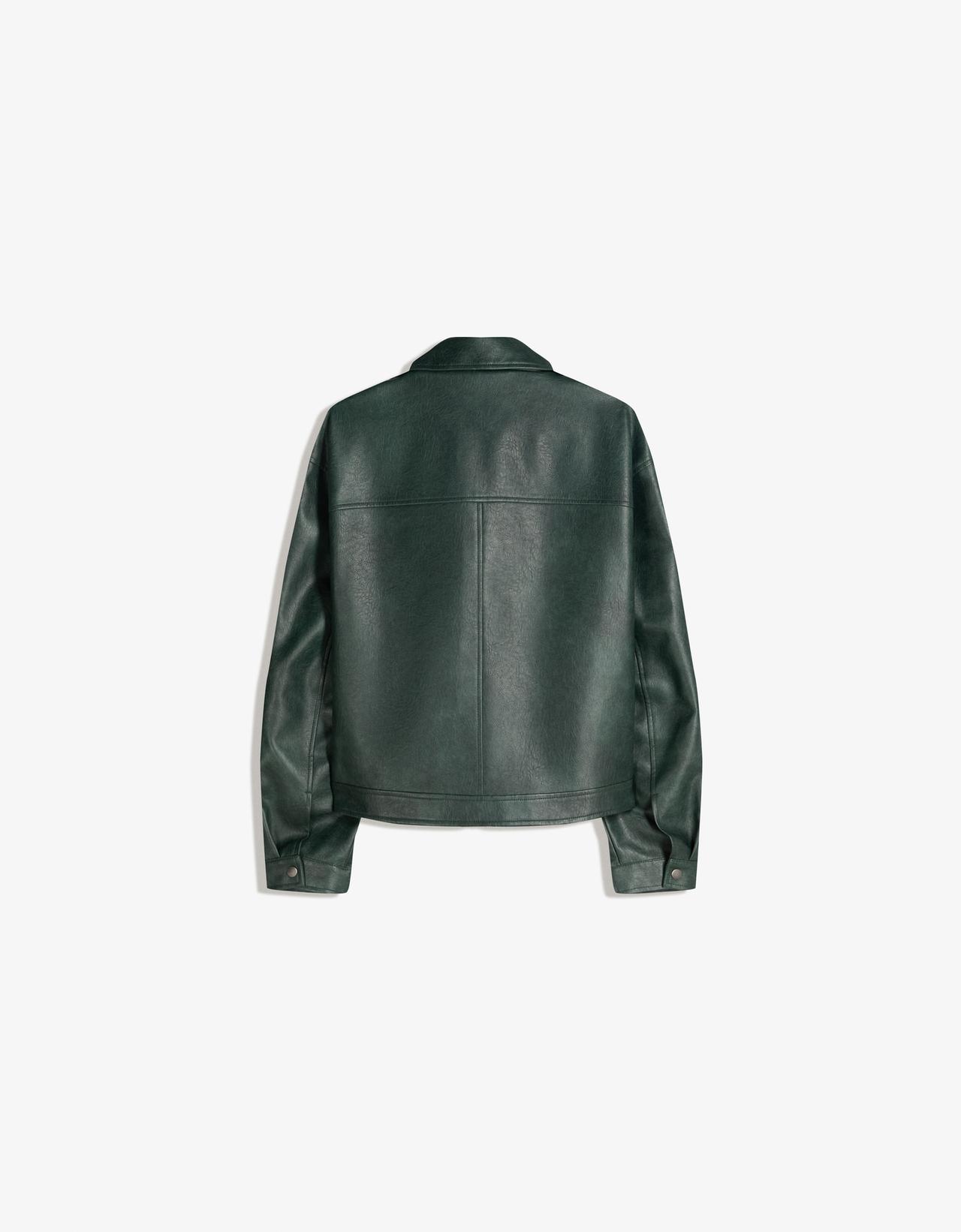 Boxy leather effect jacket — Green