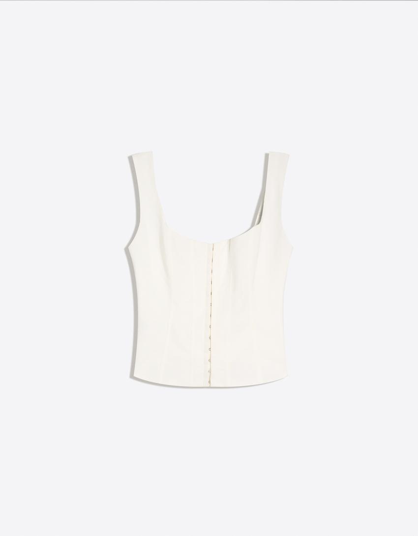 Corsetry-inspired bengaline top-White