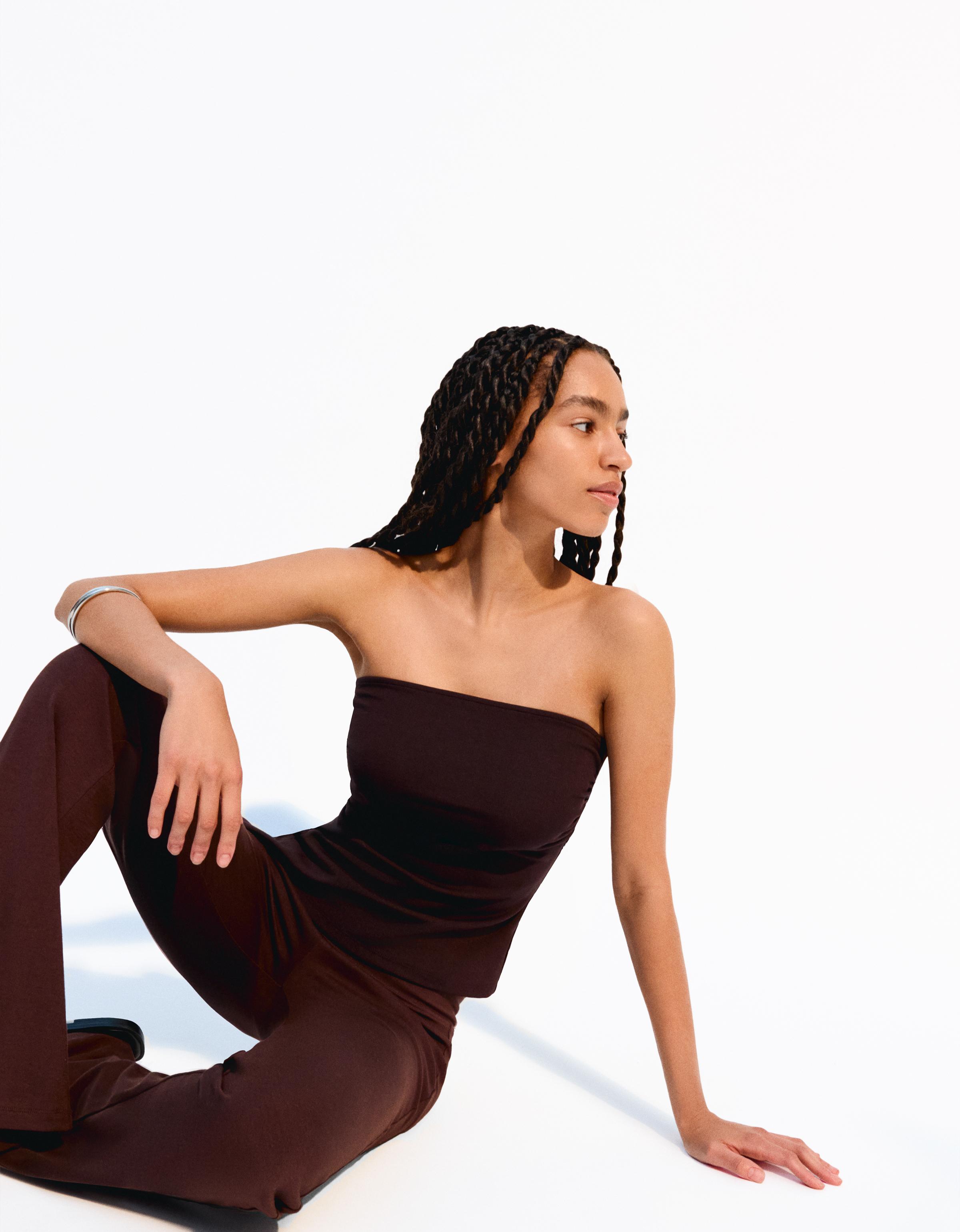 Bershka Bandeau-Top Mit Raffungen Damen Xs Braun
