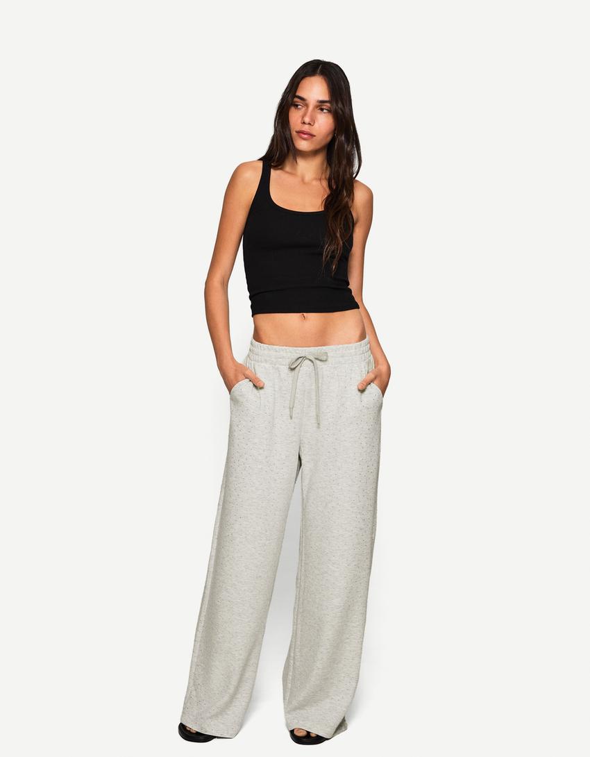 Pantalon wide leg brillant-Gris-0