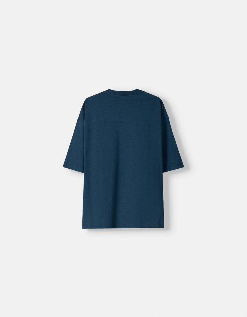 Tricou oversize cu mânecă scurtă-Albastru-5