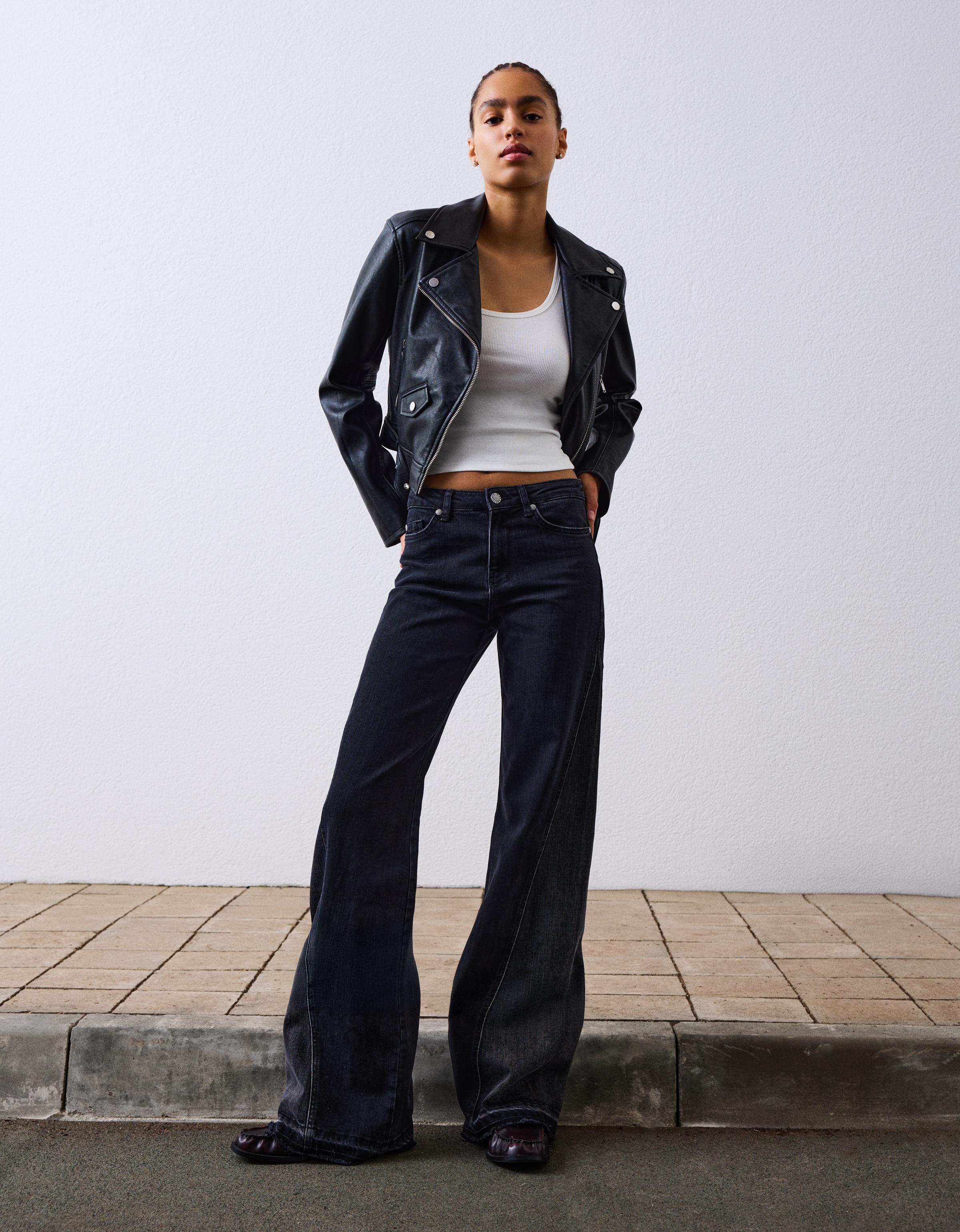 Bershka Bikerjacke Aus Kunstleder Damen L Schwarz