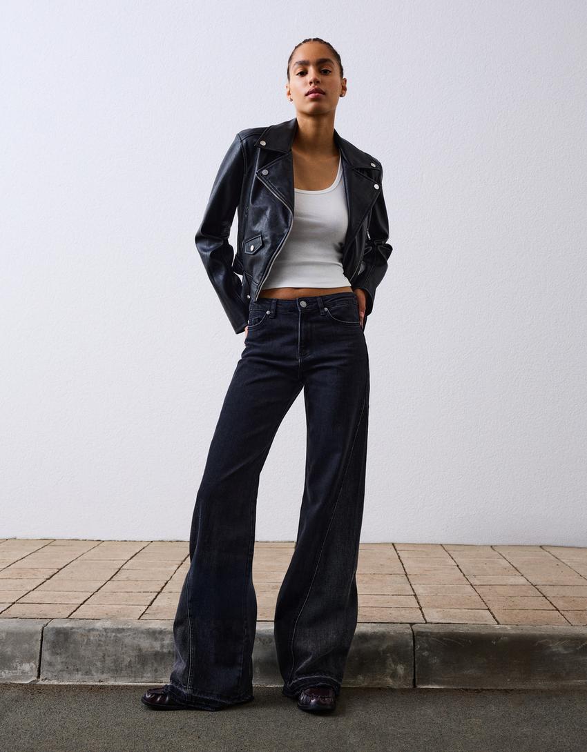 Blouson biker similicuir-Noir