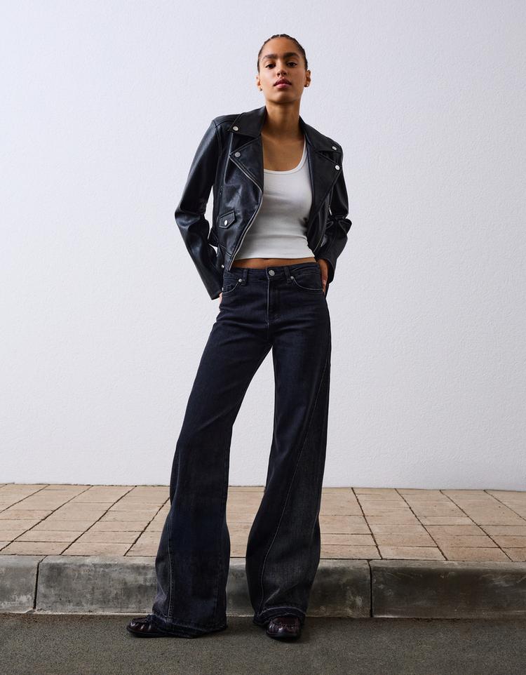 Suni deri biker ceket