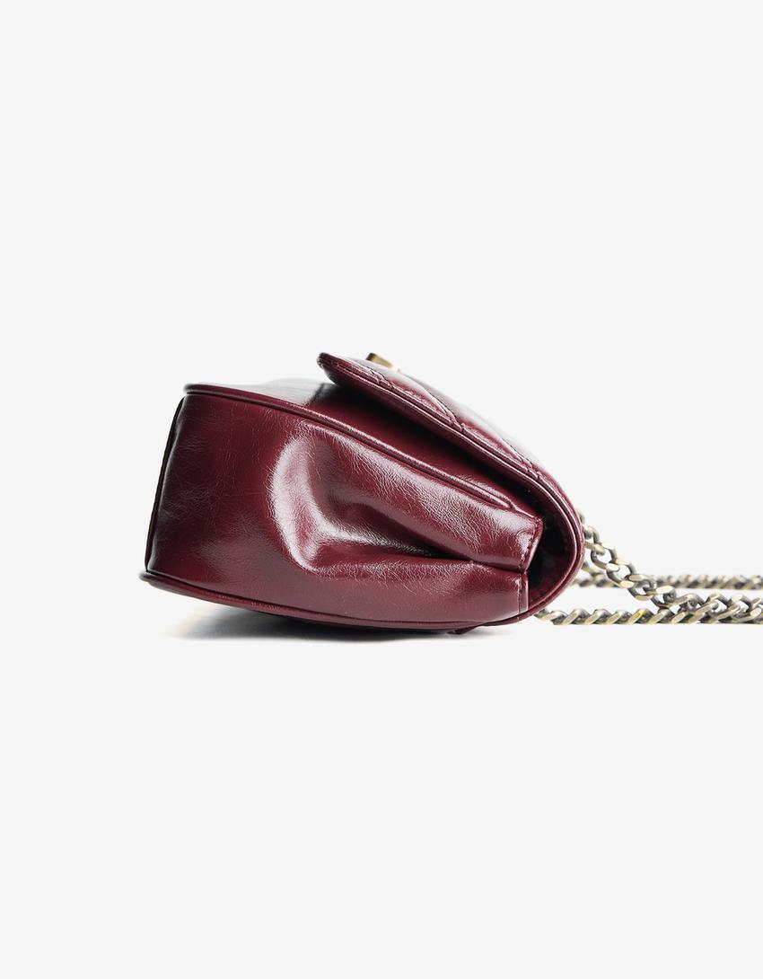 Quilted leather effect shoulder bag-Burgundy