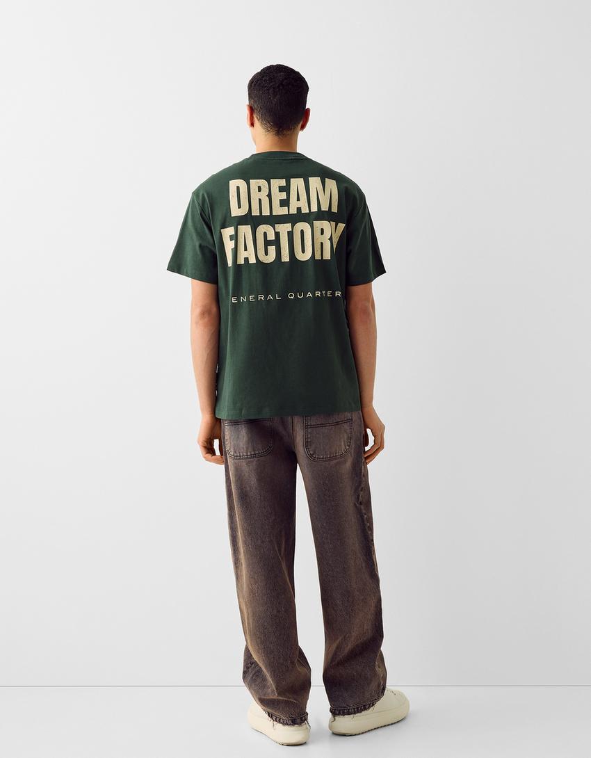 T-shirt manches courtes boxy fit imprimé varsity-Vert-1