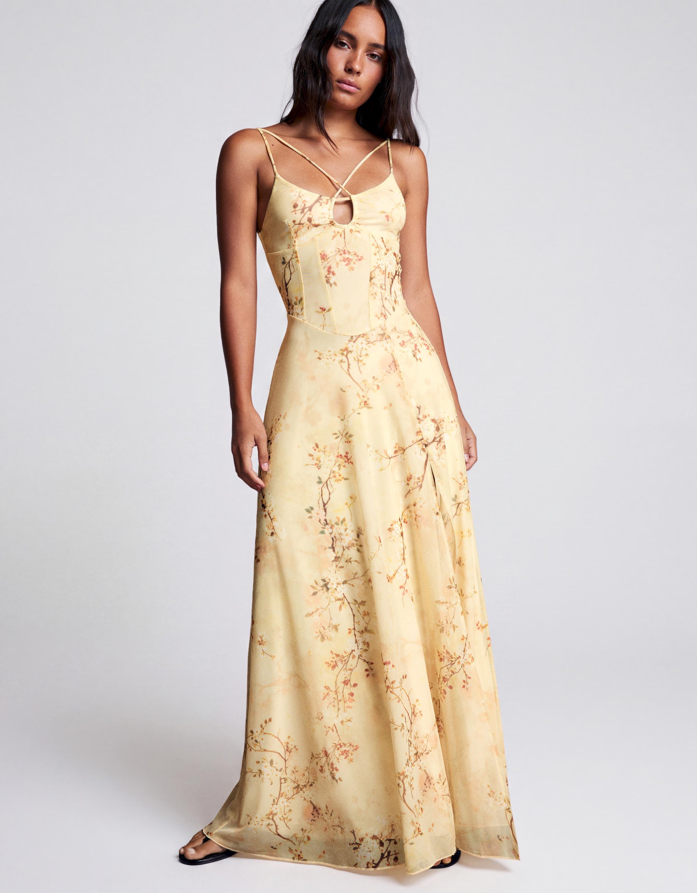 Strappy floral midi dress — Yellow