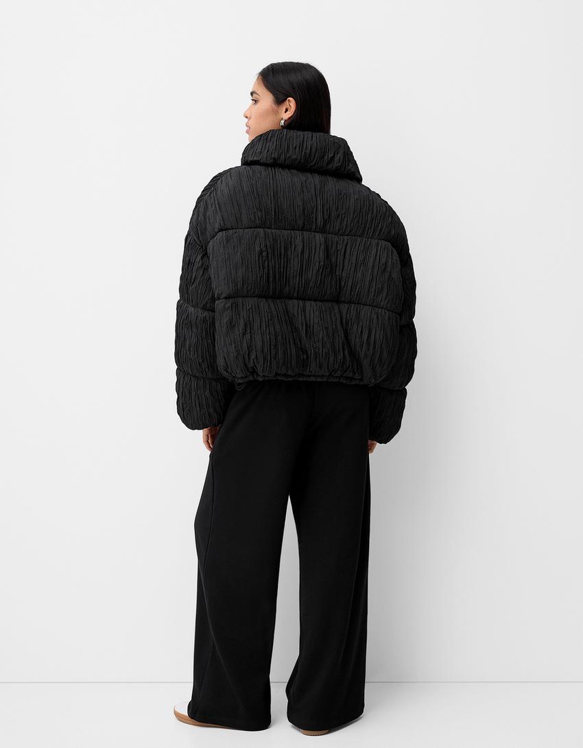 Παντελόνι φλις wide leg-Μαύρο-2