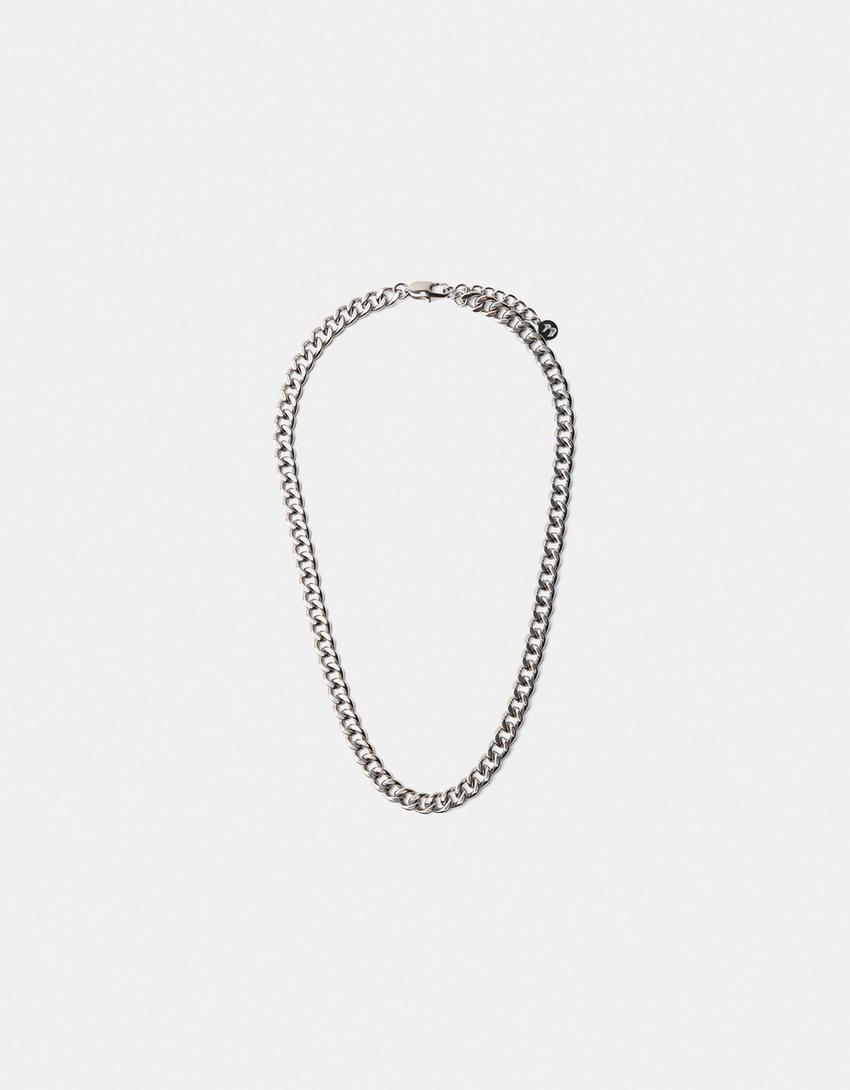 Halskette aus einer Kette und Edelstahl-Silber-0