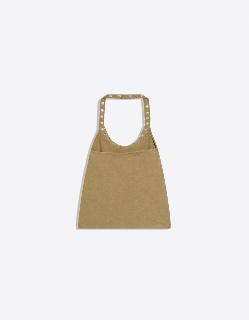 Halter top with eyelets-Khaki