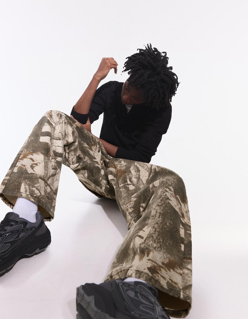 Pantalon super baggy fit imprimé-Marron