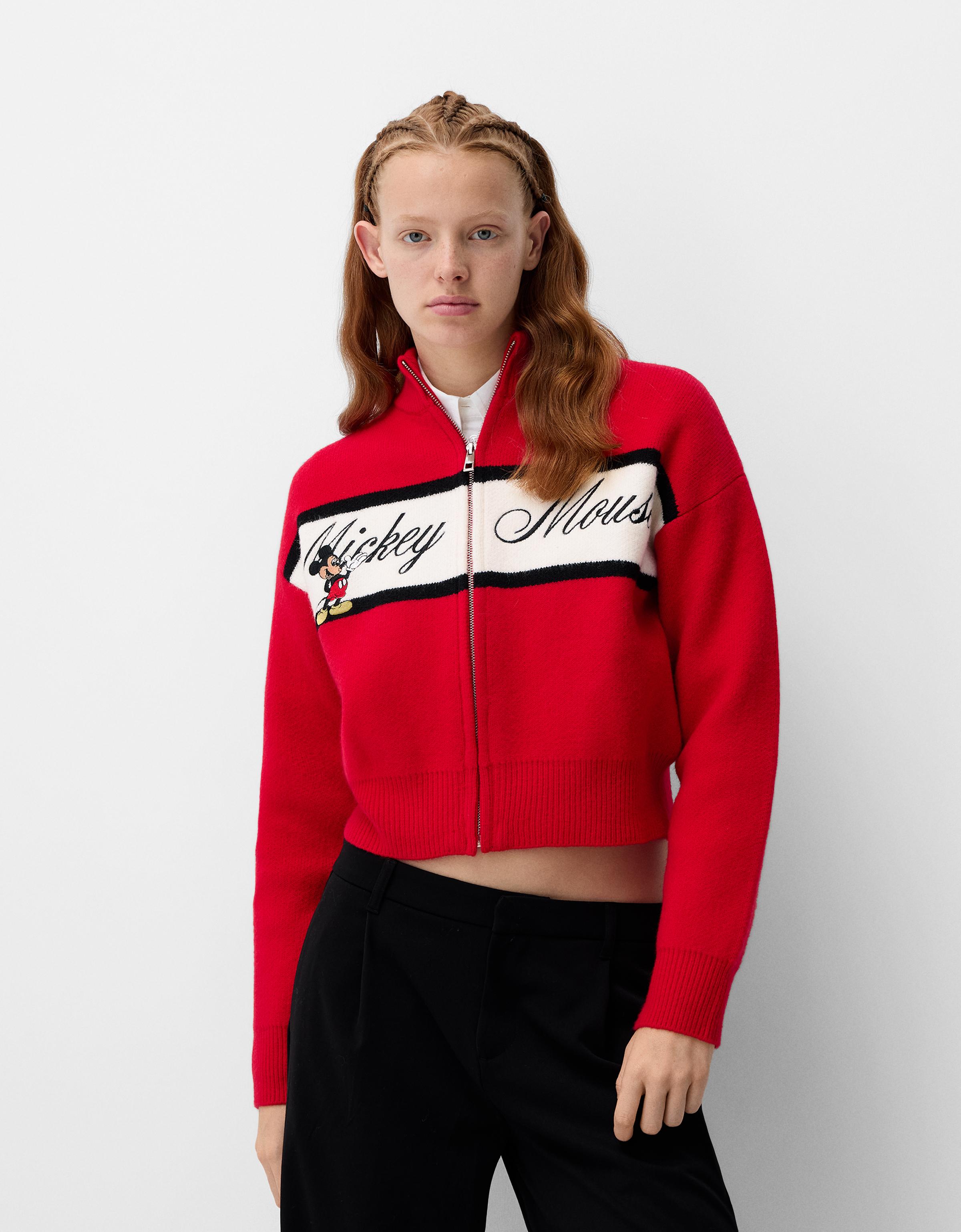 Bershka Mickey Mouse Jacke Mit Reißverschluss Damen L Rot