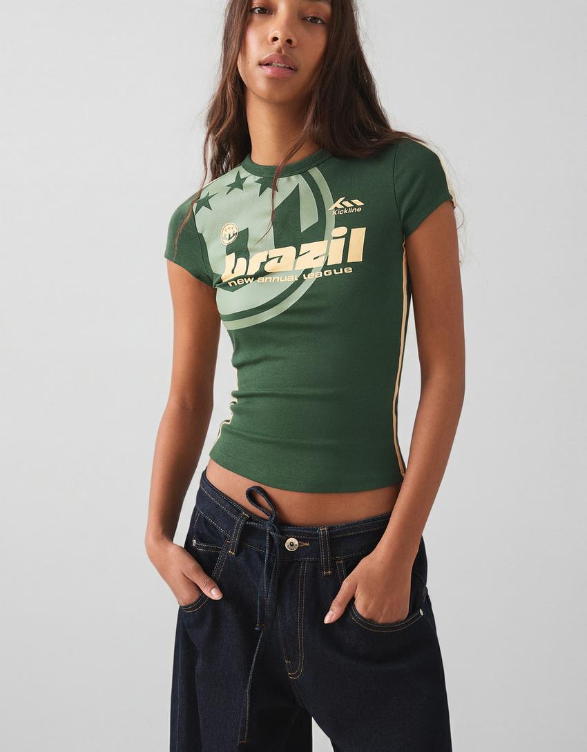 Short sleeve sport print T-shirt-Green