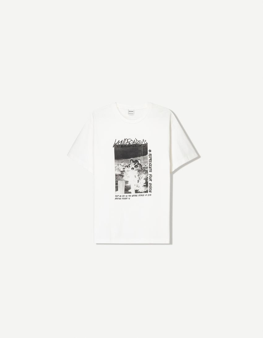 Tricou mânecă scurtă print-Alb-4