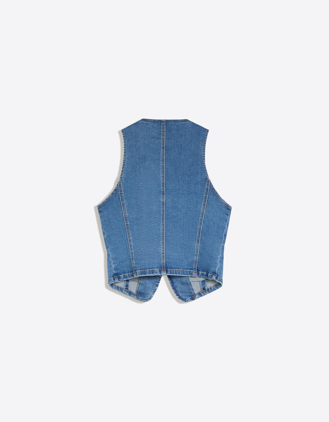 Button-up denim waistcoat — Light blue