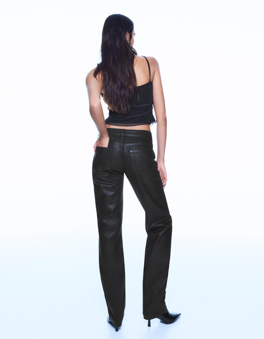 Jeans straight fit coated-Preto