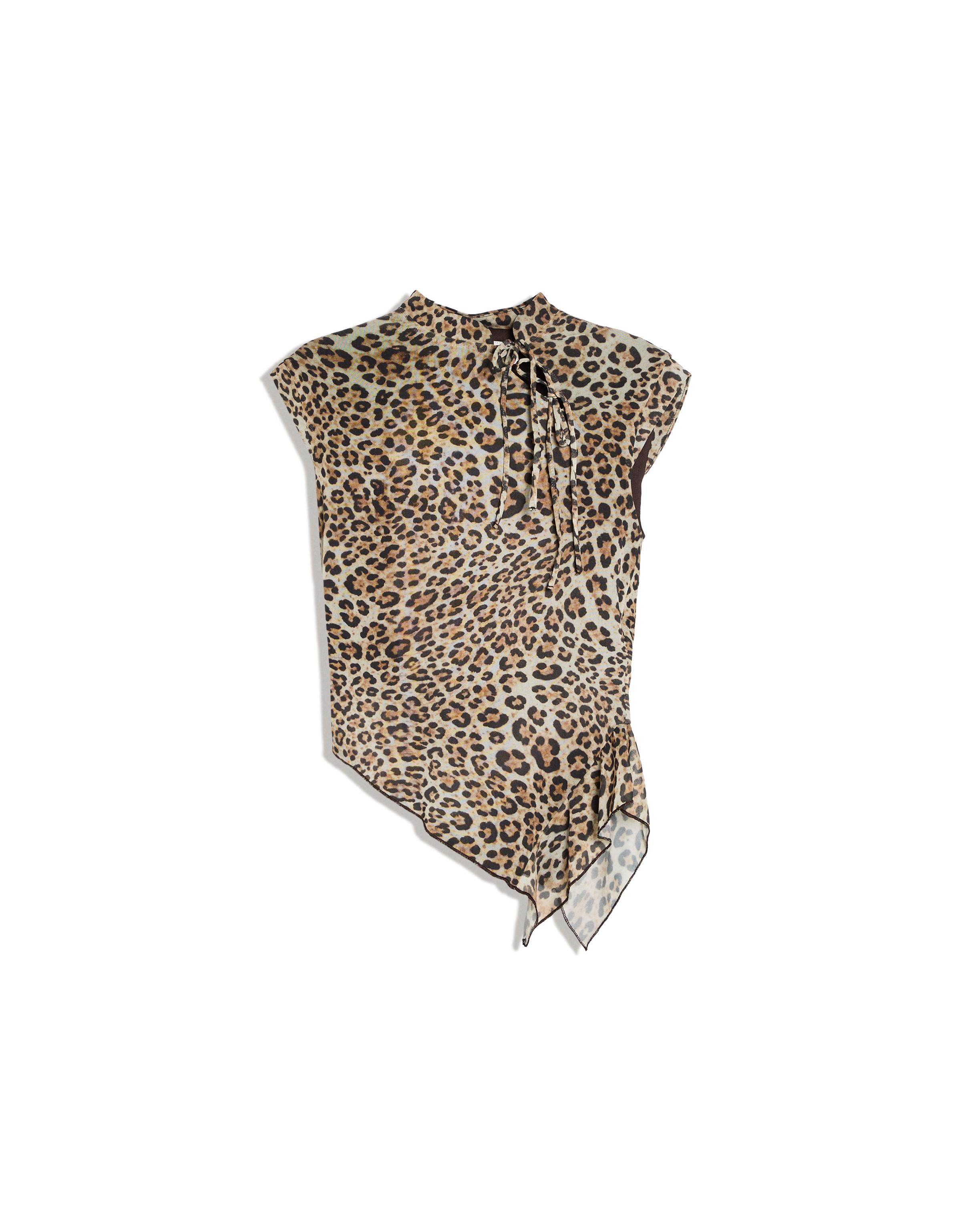 Short sleeve tulle polka dot T-shirt — Brown