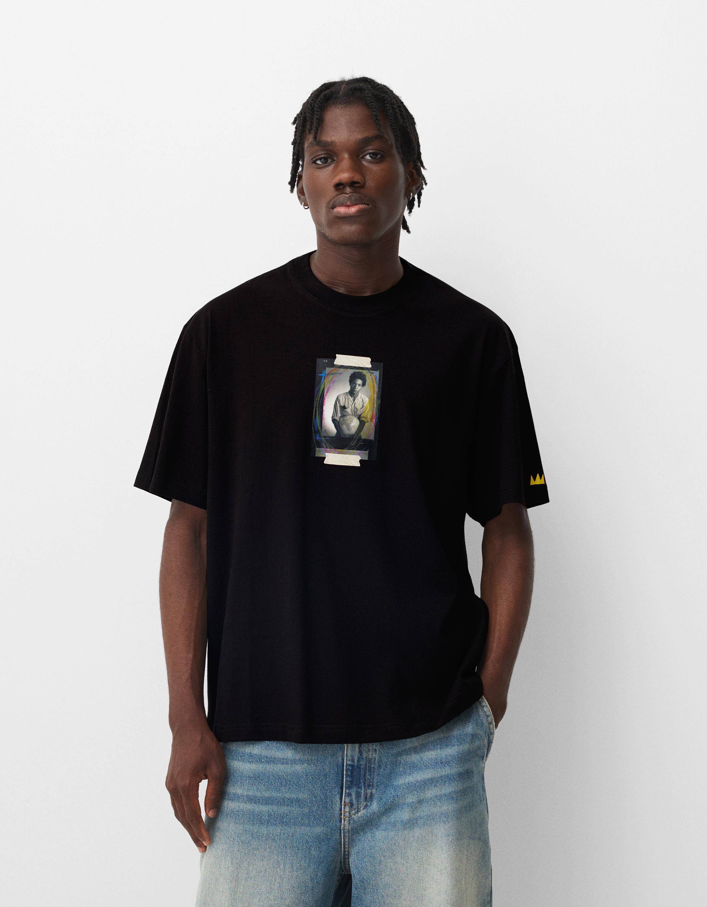 Bershka T-Shirt Jean-Michel Basquiat Mit Kurzen Ärmeln Herren M Schwarz