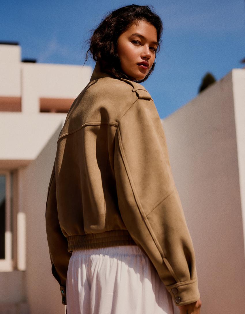 Faux suede jacket-Sand