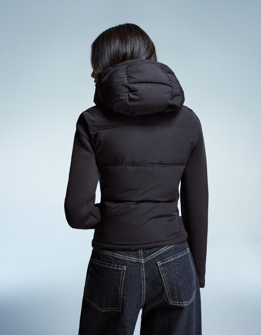 Cazadora acolchada combinada efecto neopreno-Negro