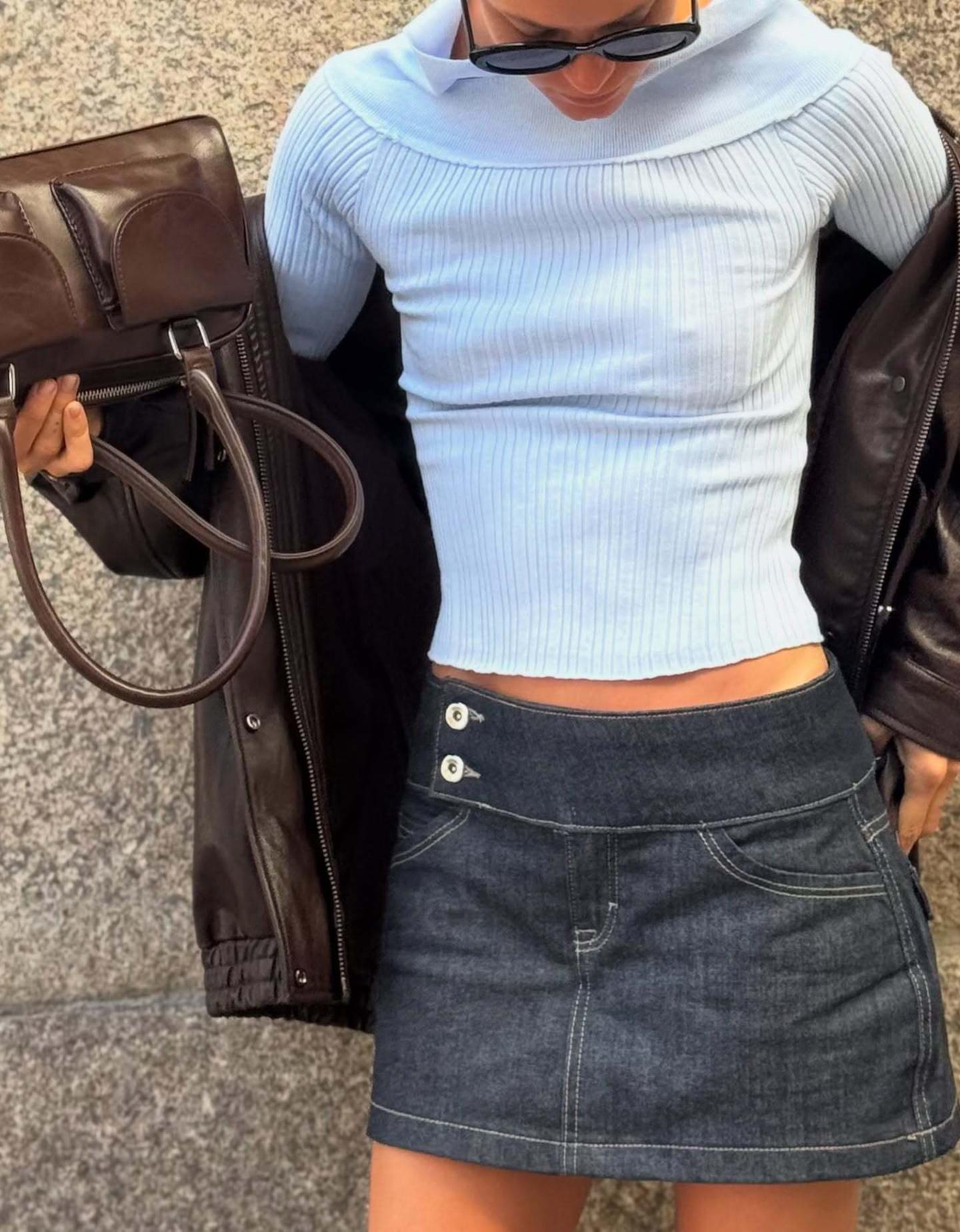 Bershka spódnicospodnie jeansowe granatowy