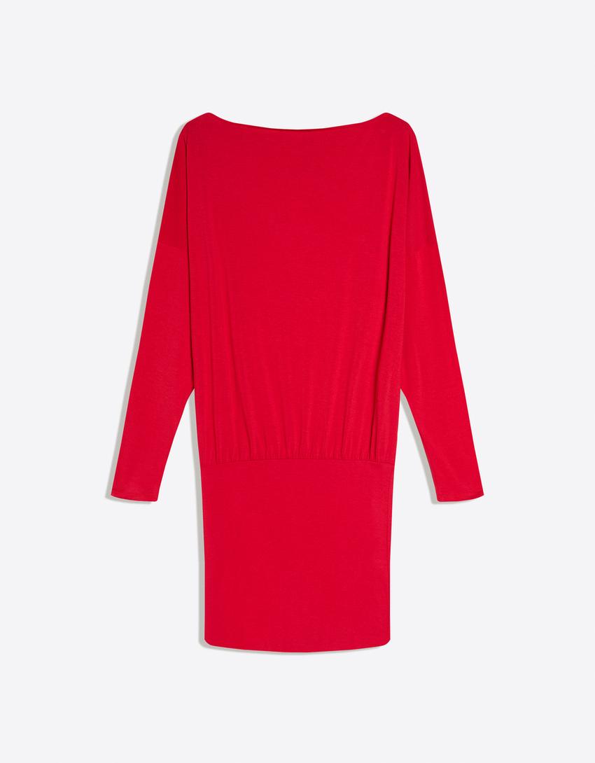 Rochie mini mânecă lungă fustă ajustată-Roșu