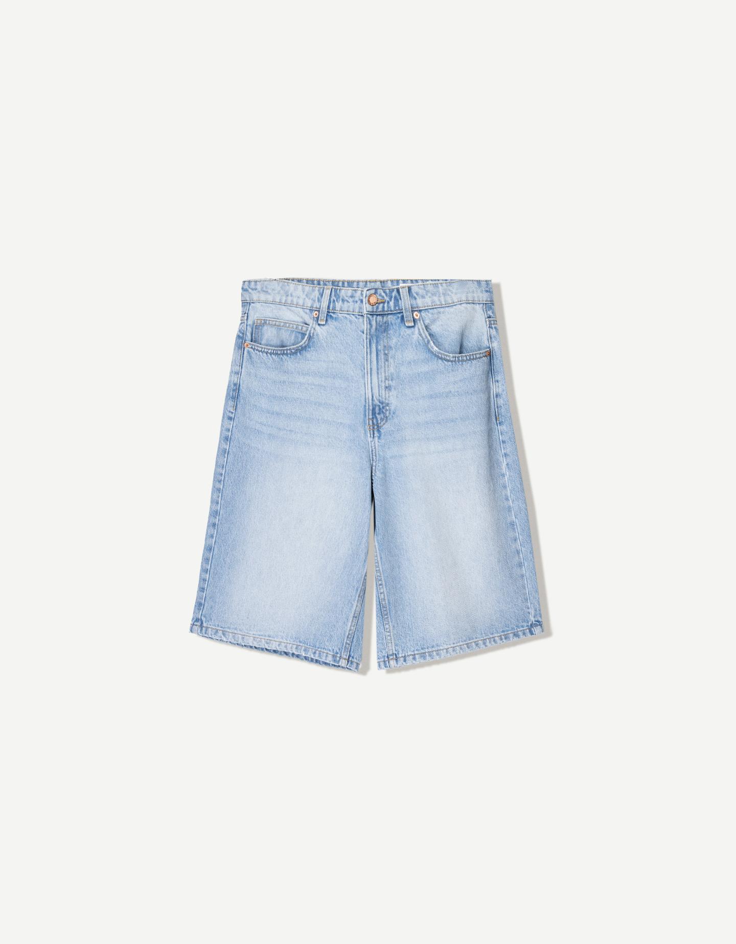 Bershka Bermuda Denim Baggy Hombre 32 Azul Lavado