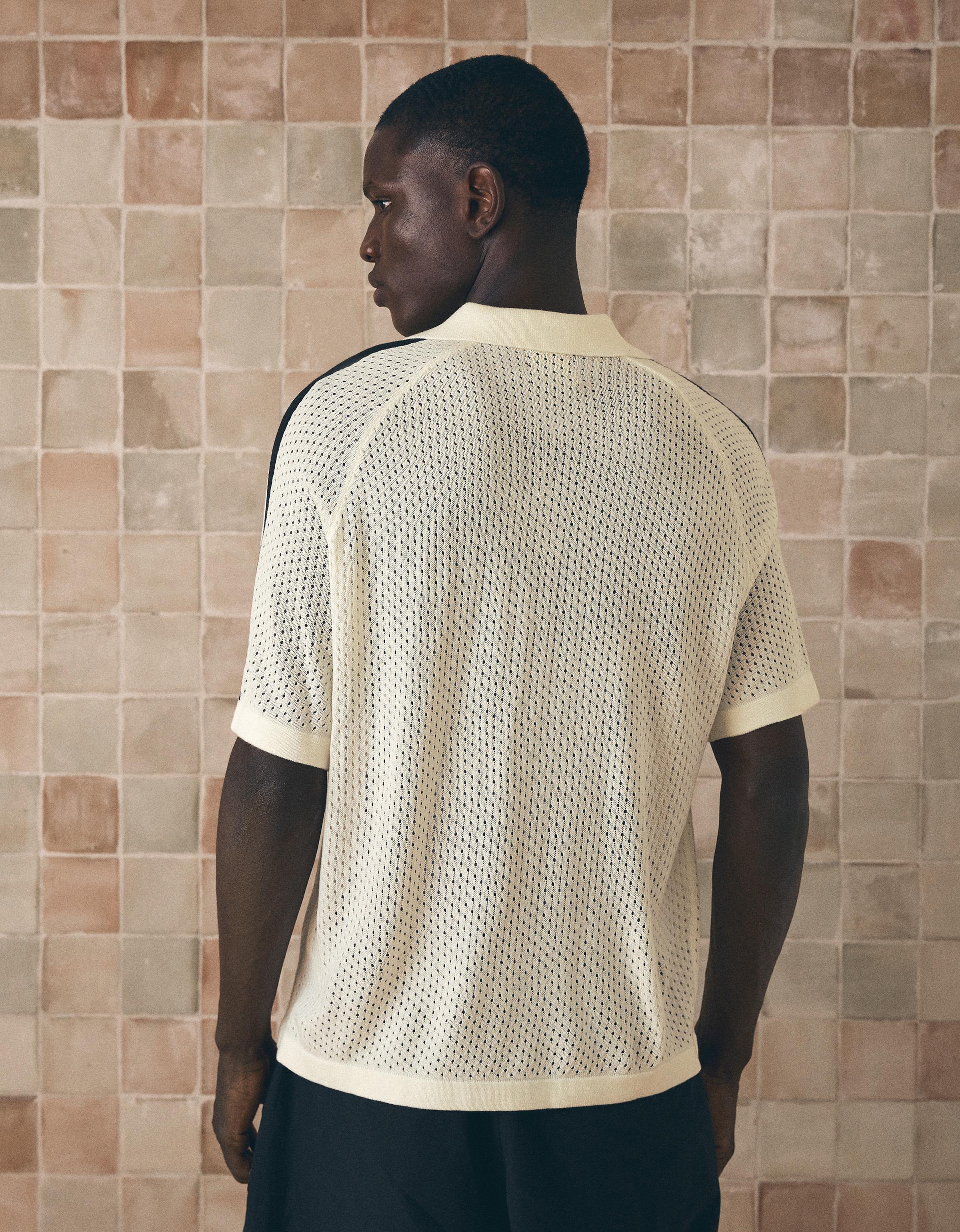 Retrosport print mesh polo — Off white