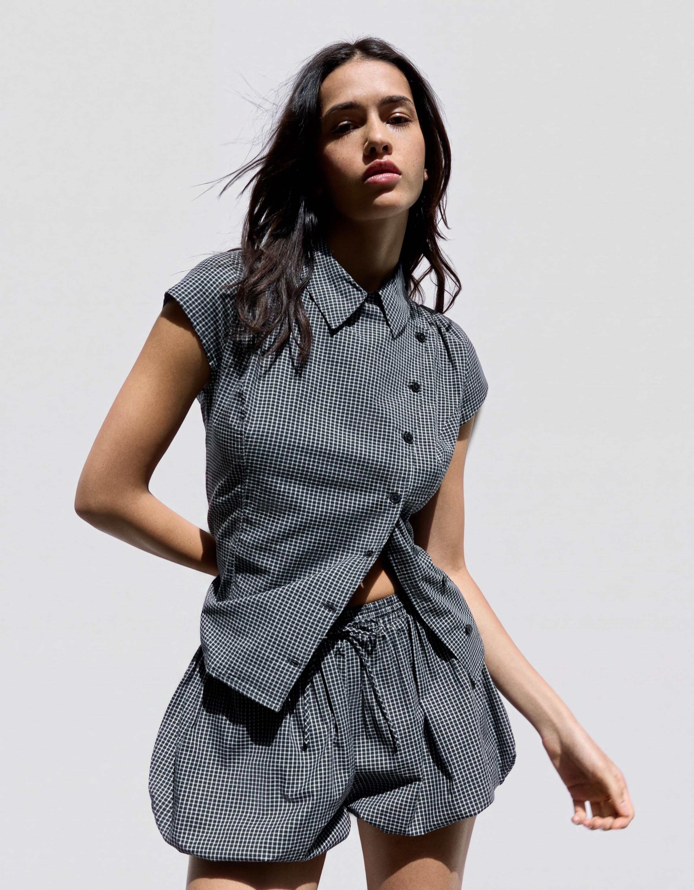 Short sleeve cross-button shirt — Navy