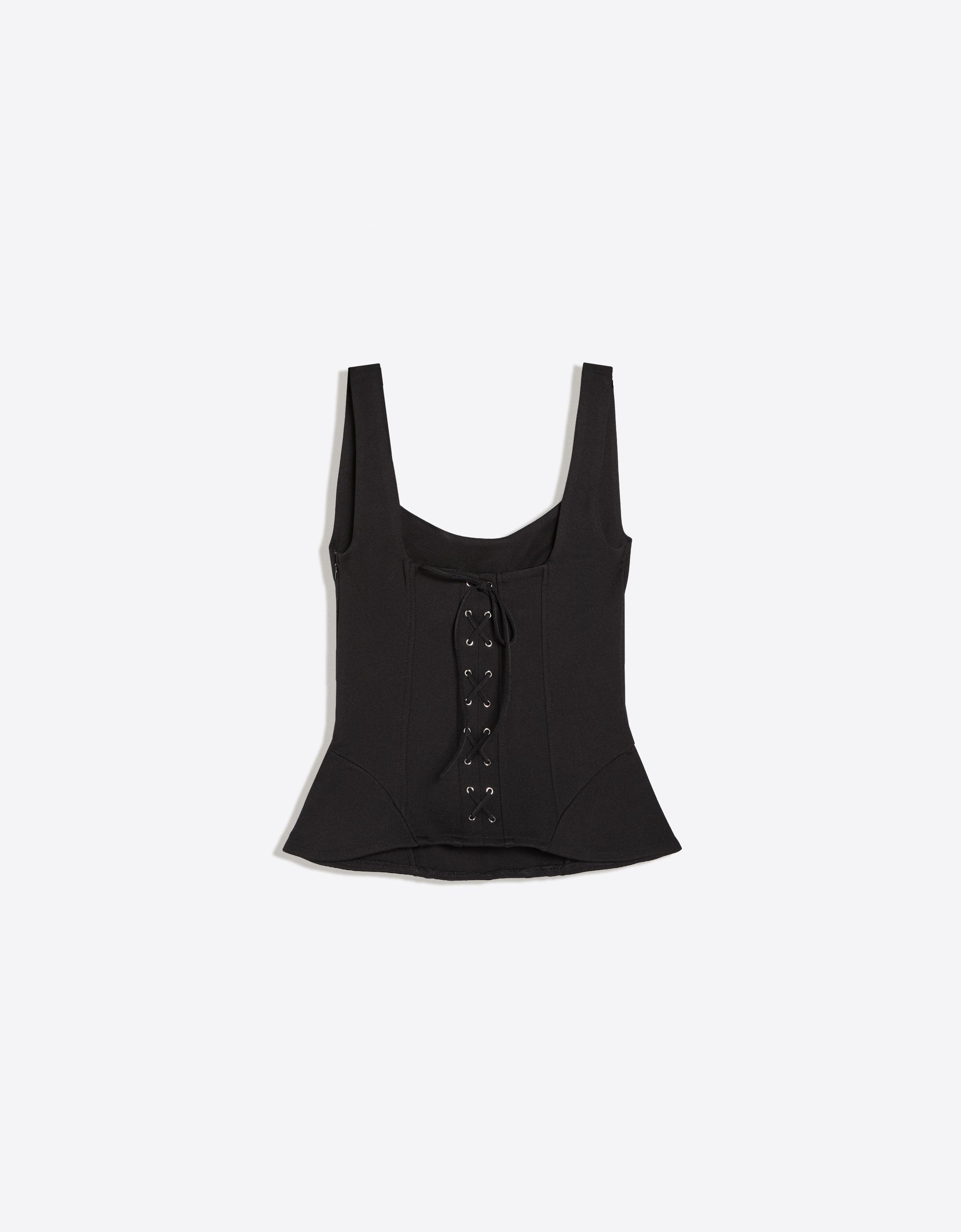 Structured tie-back top — Black