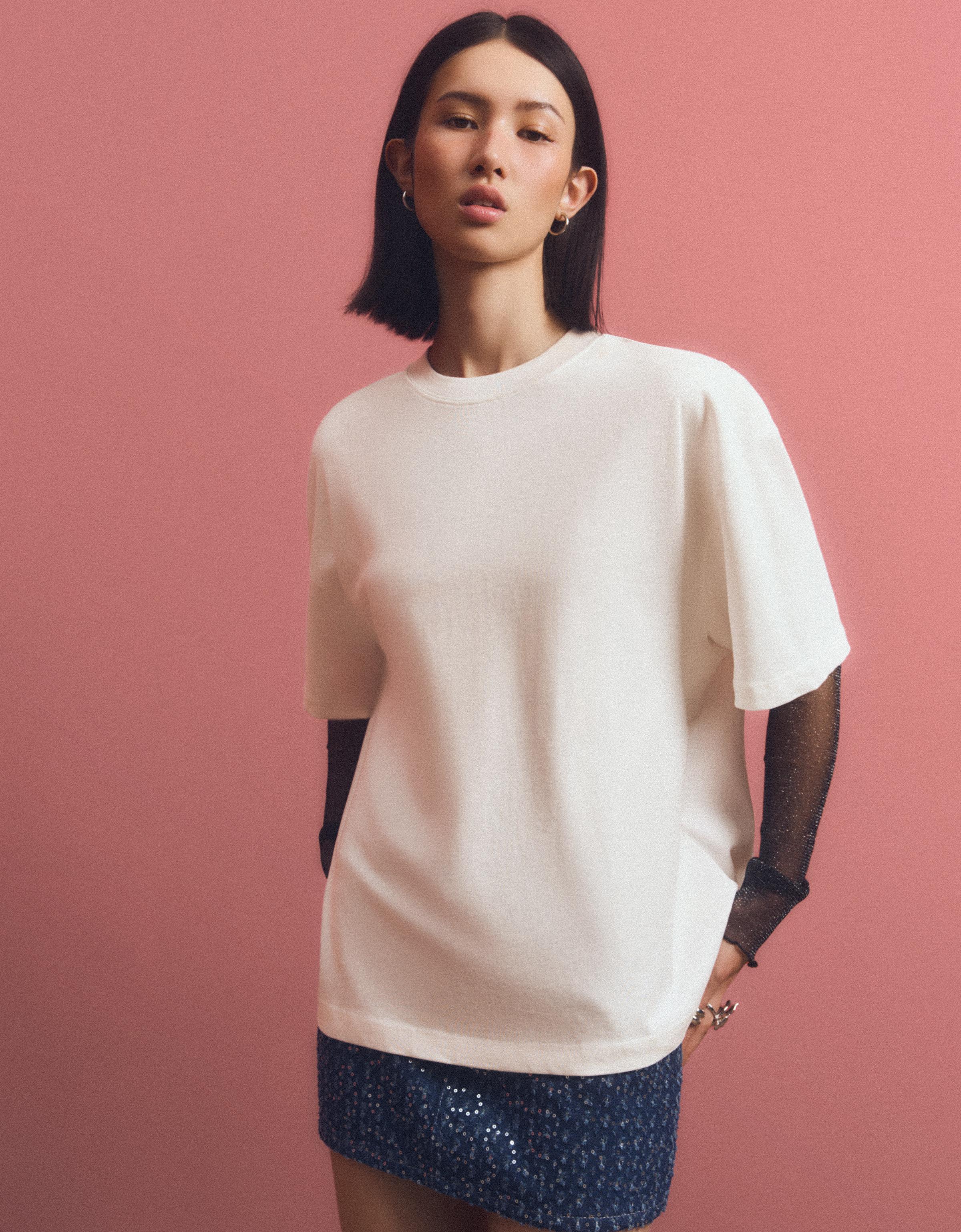 Bershka Oversize-T-Shirt Mit Kurzen Ärmeln Damen L Grbrochenes Weiss