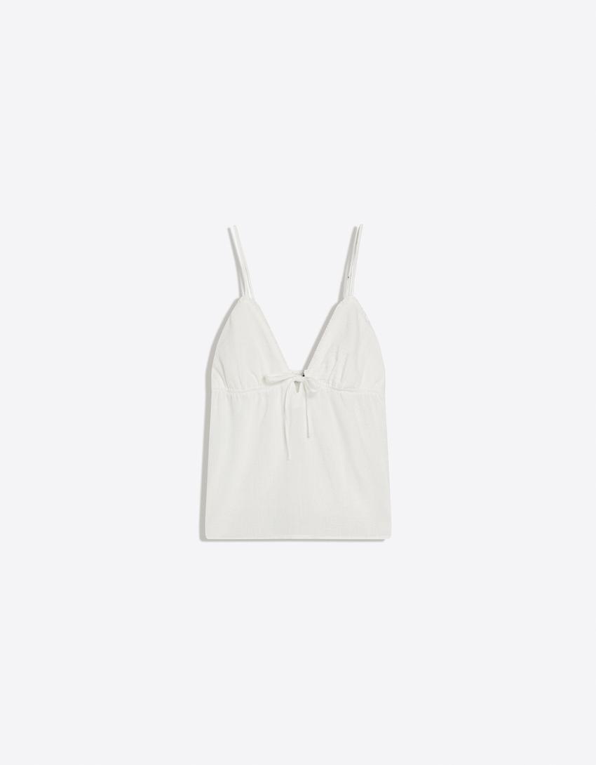 Bow detail strappy top-Off white