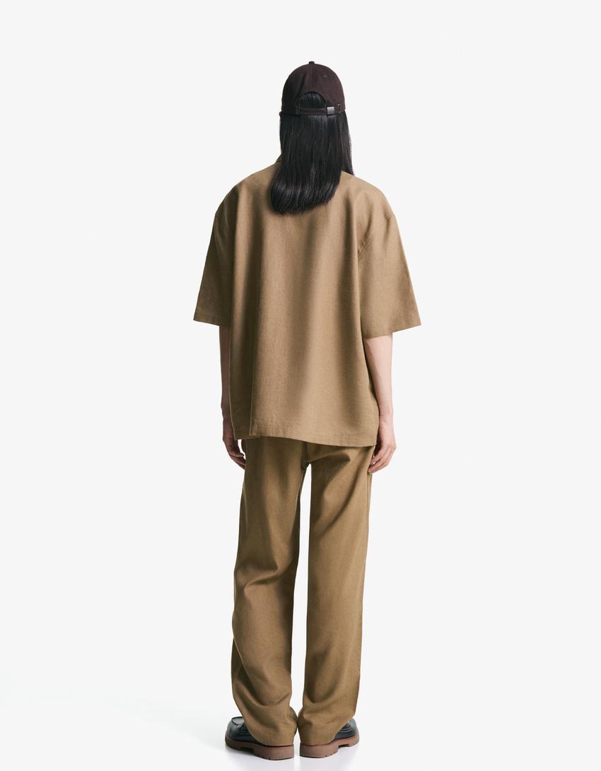 Wide-leg linen blend jogger trousers-Camel